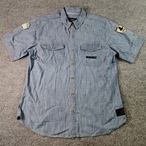 Harley-Davidson Shirt Mens XL Blue Chambray HDMC Embroidery Patches Motorcycle